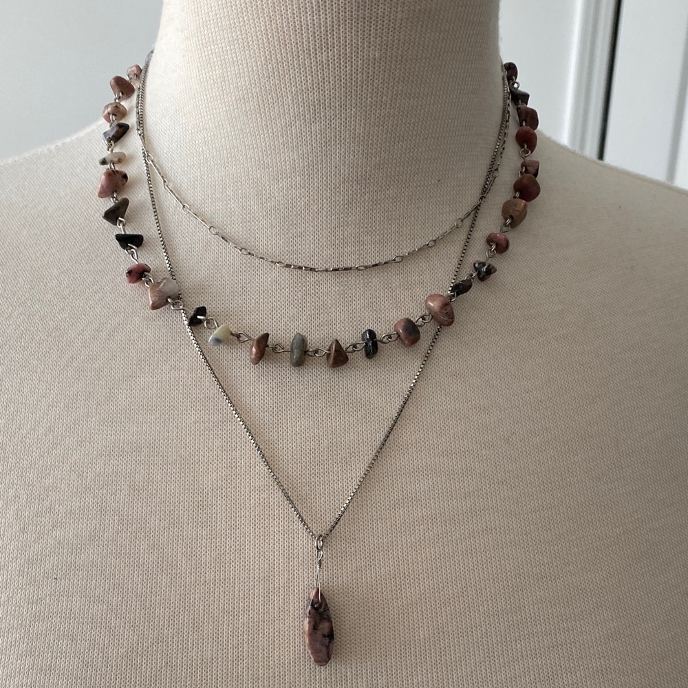 Boho Style 3 Tier Beaded Stone Pendant Necklace